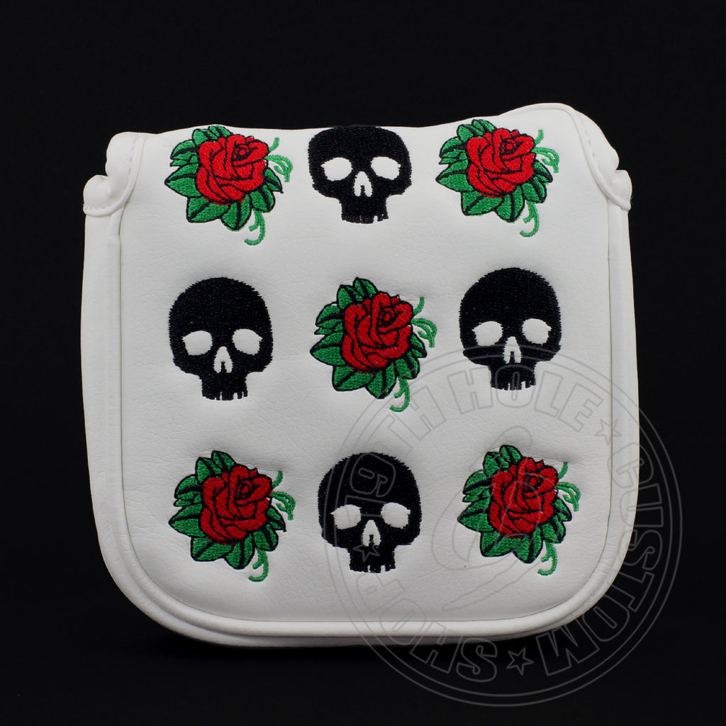 White Skull & Roses Cobra Mallet Putter Head cover | 19th Hole Custom Shop