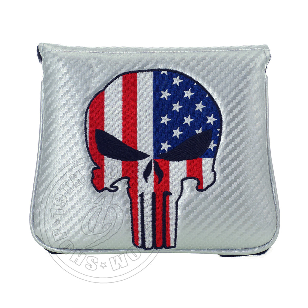 Silver Punisher Skull Scotty Cameron Mallet Putter Head cover | 19th Hole Custom Shop