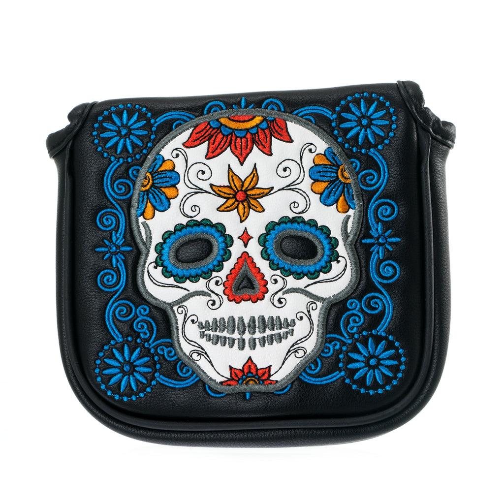 Black Dia de los Muertos Sugar Skull Scotty Cameron Mallet Putter Head cover | 19th Hole Custom Shop