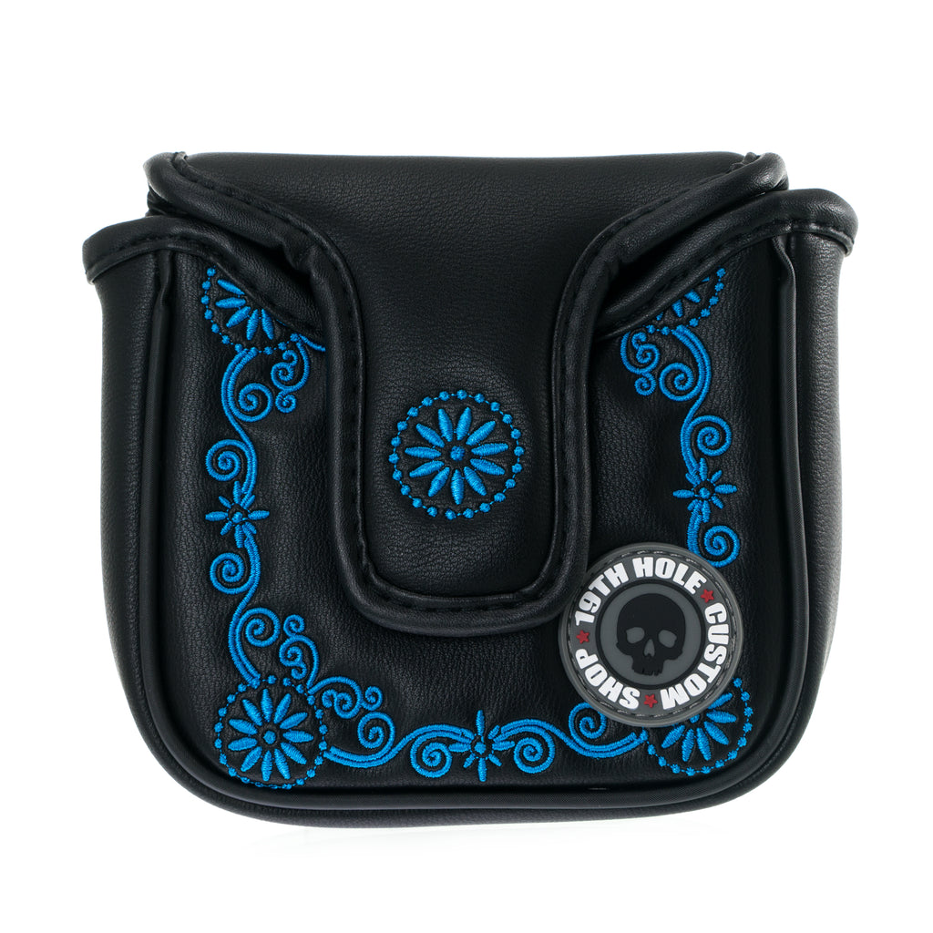 Black Dia de los Muertos Sugar Skull Odyssey Mallet Putter Head cover | 19th Hole Custom Shop