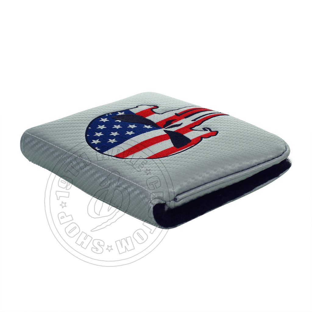 Silver Punisher Skull Odyssey Mallet Putter Head cover | 19th Hole Custom Shop