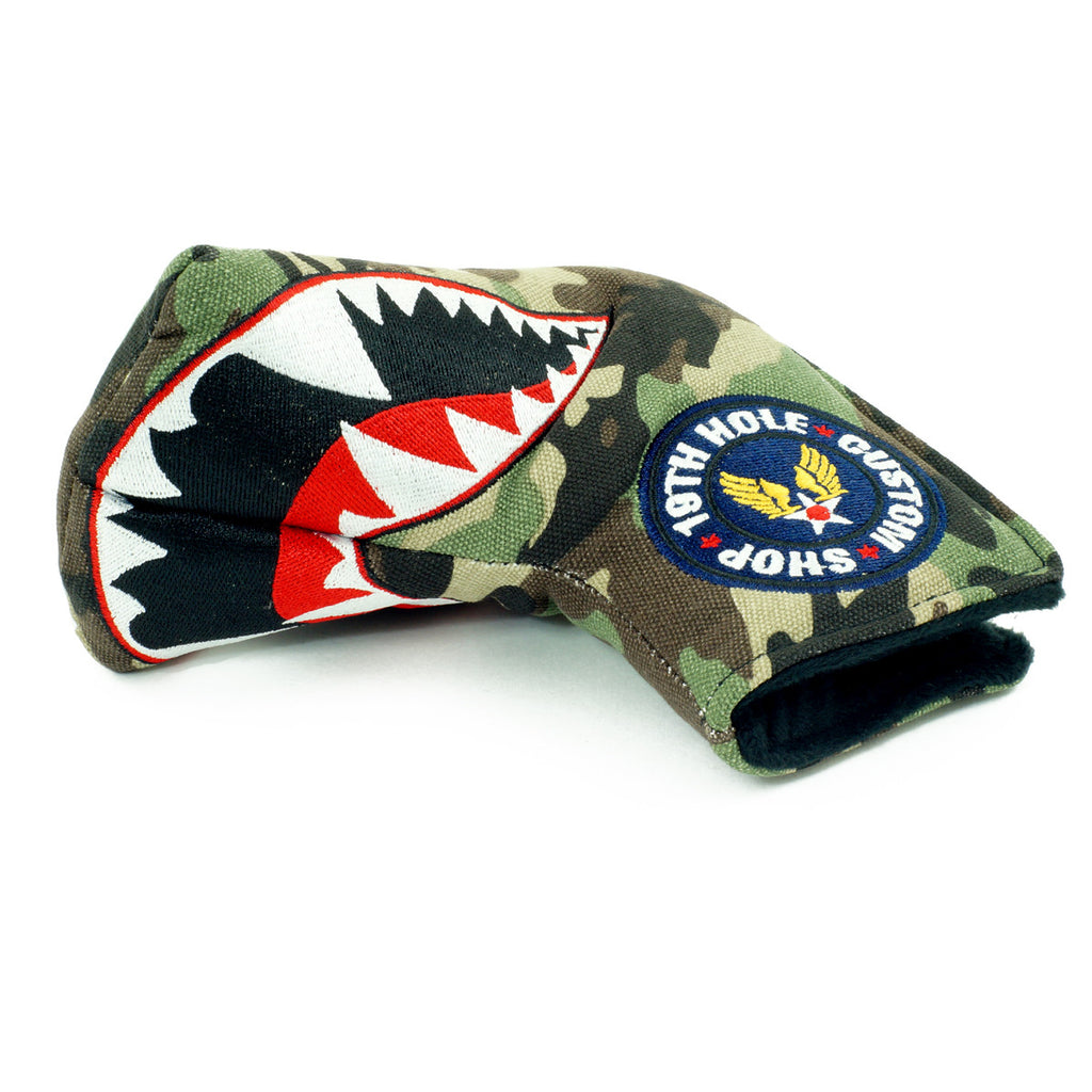Camouflage Canvas Shark Mouth Blade & Mid Mallet Putter Head Cover | 19th Hole Custom Shop