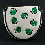 White 4-Leaf Clover and Horseshoe Scotty Cameron mallet putter head cover | 19th Hole Custom Shop