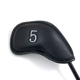 10 pc/Set PU Golf Iron Club Head cover, i3-i9, SW, AW, PW, Black
