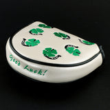 White 4-Leaf Clover and Horseshoe ping mallet putter head cover | 19th Hole Custom Shop